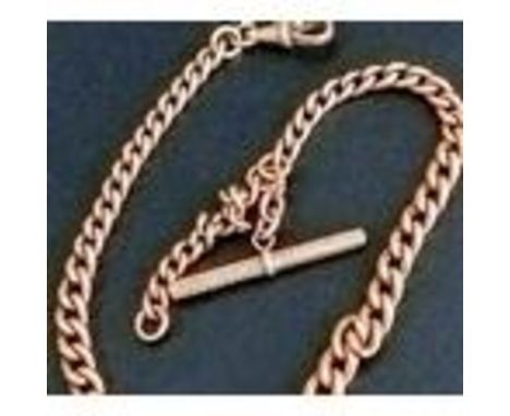A 9ct yellow gold Albert chain with T-bar, 26.18g, 35 cm, hallmarked 
