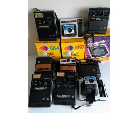A selection of vintage Kodak instamatic cameras, 76-X, 28, Kodamatic 930, 950, Colorburst 200, 250, DISC 4000, 'THE HANDLE', 