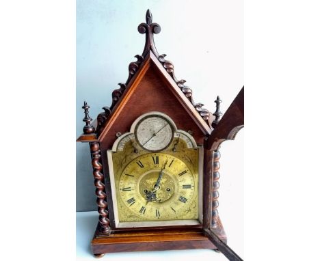 A Georgian and later mahogany-cased bracket clock by Joseph Finney, Liverpool with arched hood, finials, brass dial (22cm dia