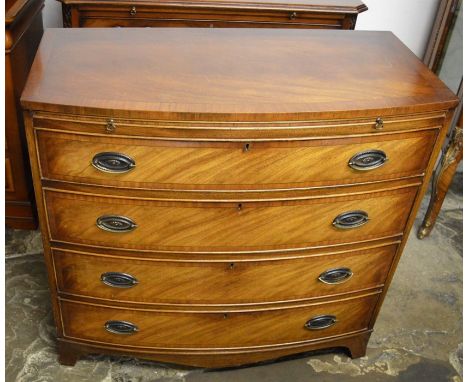 Bevan Funnell reproduction Georgian bow fronted chest of drawers with brushing slide &amp; splayed bracket feet W 92cm D 47cm