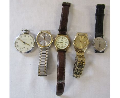 4 gents wristwatches inc Seiko and Rotary &amp; a Kienzle pocket watch