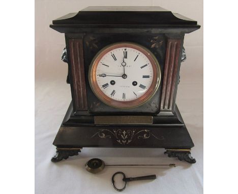 Victorian slate mantel clock 'Presented to the Rev T J Sanderson MA by the parishioners of Litlington on his leaving the pari