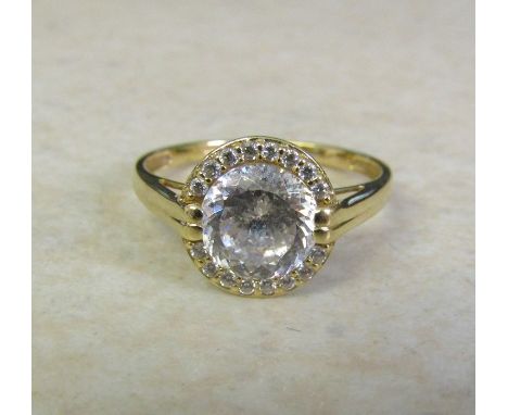 14ct gold diamonique and cubic zirconia ring size R/S weight 3 g