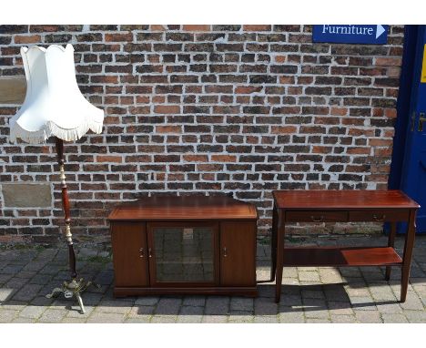 Mahogany standard lamp with shade, TV cabinet and hall / consort table