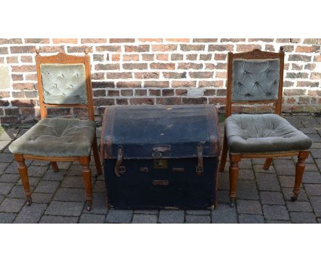 Domed top trunk &amp; a pair of Victorian dining chairs