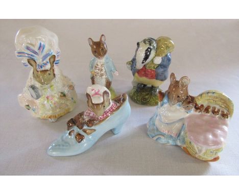 Set of 5 Beswick Frederick Warne &amp; Co 1950s Beatrix Potter figurines - Tiny Town-mouse 1954, Tommy Brock 1955, The old wo