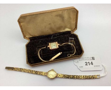 Rotary; A 9ct Gold Cased Ladies Wristwatch, to a gold plated textured bracelet; Together with An Art Deco Style Ladies Wristw