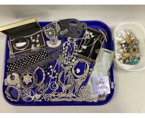 An Assortment of Diamanté Set Costume Jewellery, to include collarette style fringed necklace, hinged bangle and matching dro