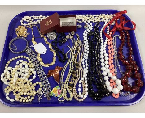 Costume Jewellery, including assorted bead necklaces, imitation pearls, brooches, bangle etc.