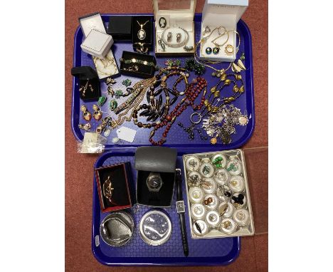 An Assortment of Costume Jewellery, to include Richelieu imitation pearl bead drop clip-on earrings, matched cuff bangle and 