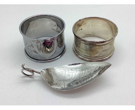 A Georgian Hallmarked Silver Leaf Caddy Spoon, (marks rubbed) possibly London 1801, with prick dot engraved decoration with s