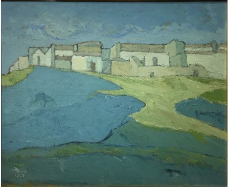 Alicò Giovanni (Catania 1906-1971), Oil paintinged on canvas depicting landscape with houses. Italy, Signed on the bottom lef