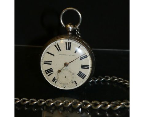 A Victorian silver open face pocket watch, cream dial, marked Improved Patent, bold Roman numerals, minute track, subsidiary 