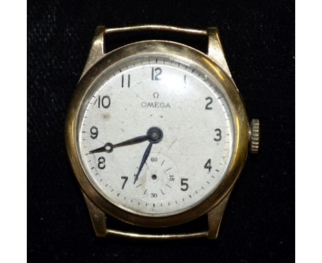 Omega - a lady's 9ct gold watch head, textured dial, Arabic numerals, minute track, subsidiary seconds, 15 jewel manual movem