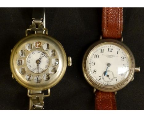 Watches - a World War I telephone dial trench watch, circular enamel dial, luminous Arabic numerals, inner minute track, subs