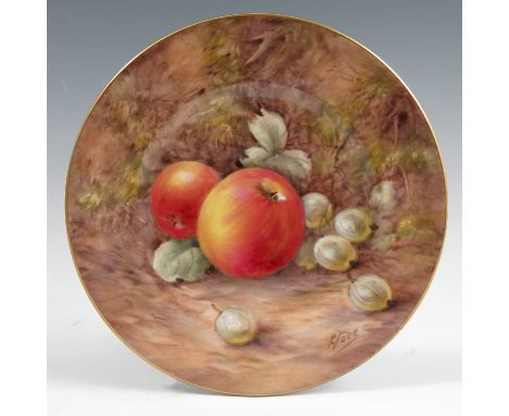 A Royal Worcester side plate, decorated with fruit to a mossy background by P Love, dated 1956, diameter 6insCondition Report