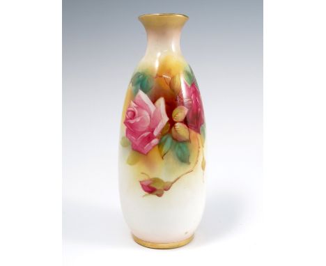 A Royal Worcester vase, decorated with roses by M Hunt, shape number 2491, dated 1933, height 5.5insCondition Report:  Inspec