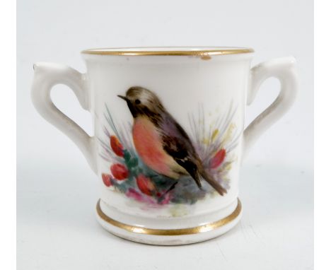 A Royal Worcester miniature two handled mug, decorated with a bull finch, 1924, height 1.5insCondition Report:  Inspected and
