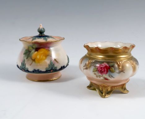 A Royal Worcester Hadleys small covered vase, decorated with roses, height 2.75ins together with a small royal Worcester vase