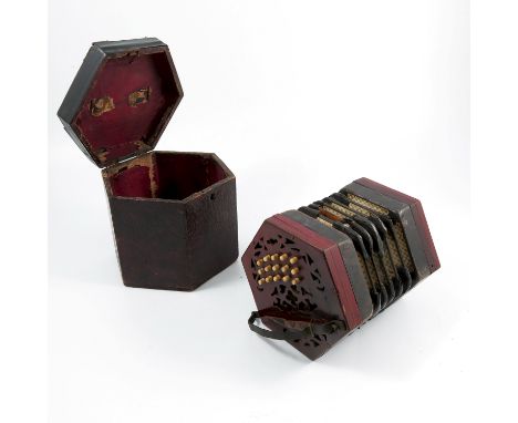 A 19th century rosewood accordion flutina, with brass line inlay, having mother-of-pearl and white metal keys, in original pi