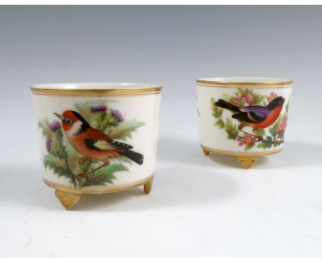 A pair of Royal Worcester vases, decorated with birds, and thistles in the manner of Hopewell, circa 1875, height 2.5insCondi