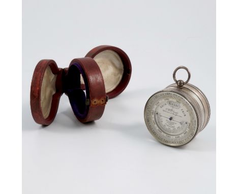 A C W Dixey London pocket combination barometer, thermometer and compass, of circular form, the one side with thermometer and