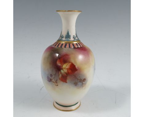 A Hadleys Worcester vase, decorated with blackberries and autumn leaves, height 4.25insCondition Report:  Inspected and no is