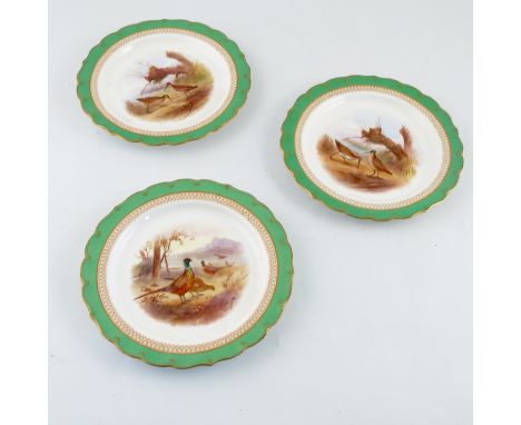 Three Royal Worcester game bird plates, decorated with game birds by Johnson, diameter 9insCondition Report:  All ok - one ha