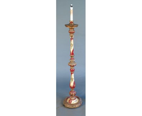 An Italian style painted lamp standard, painted with flowers and gilt, height&nbsp; 51.5ins