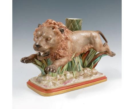 A Royal Worcester springing lion spill vase, impressed mark circa 1880, height 7.75ins, length approximately 13insCondition R