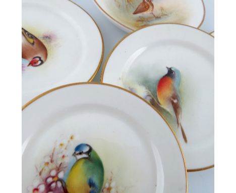 A set of four Royal Worcester dishes, decorated with a Redstart, Blue Tit, Kingfisher and Goldfinch, by various artists, diam