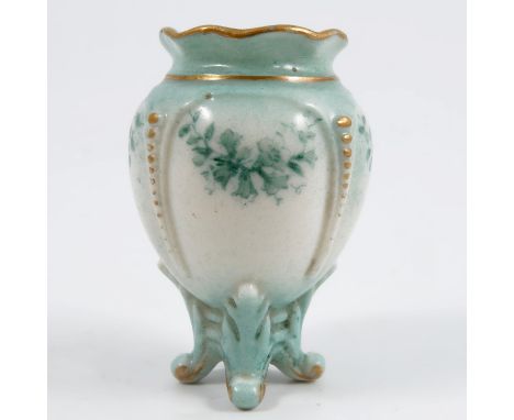 A rare miniature Hadleys Worcester vase, decorated with flowers, raised on four scrolling feet, height 2insCondition Report: 