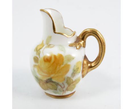 A Royal Worcester miniature flat back jug, decorated with yellow roses by Kitty Blake, 1941, height 1.5insCondition Report:  