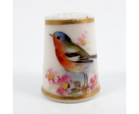 A Royal Worcester thimble, decorated with a Chaffinch&nbsp;and flower spraysCondition Report:  Inspected and no issues found