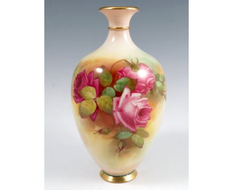 A Royal Worcester bulbous body vase, decorated with roses by Harper, shape number H234, circa 1919, height 7.75insCondition R