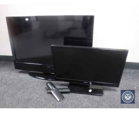 A Technika 32" LCD TV with remote and a Polaroid 22 inch LCD TV with remote 