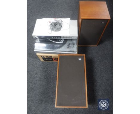 Hi/fi separates - Trio-KA 1500 amplifier, Technics tuner, Bush turntable and a pair of teak cased Wharfedale speakers 