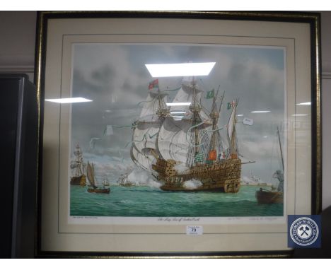 A framed signed print "The Mary Rose off South Sea Castle" by Mark R Myers 