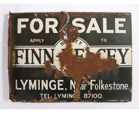 Finn-Kelcey Estate Agency enamel sign, FOR SALE apply to FINN-Kelcey, Lyminge Near Folkestone, 51cm wide