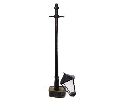 Victorian lamp post, the with a lamp basket and long tapered pole, the lamp section damaged, 350cm high