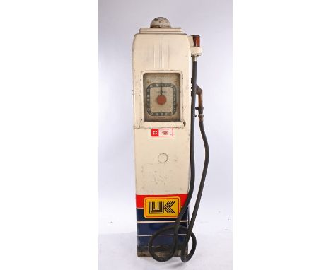 Avery Hardoll petrol pump, enamel dial to front and back housed within the white, red and blue panels, restoration required. 