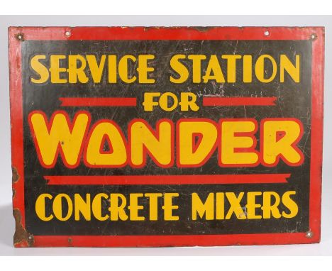 Wander Concrete Mixer enamel sign, SERVICE STATION FOR WANDER CONCRETE MIXER, in yellow, red and black, 68.5cm x 48.5cm