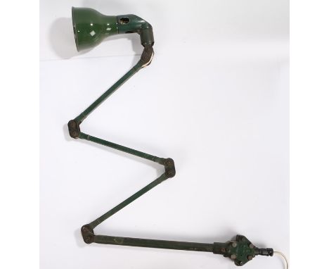 Industrial Design: a 1950's machinists' adjustable work light by Mek Elek London, K 4, in green with four bars and four joint