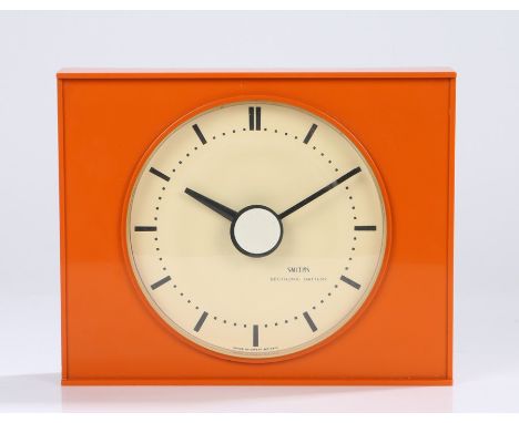 Smiths Sectronic 1960's mantel clock, the white dial with baton markers, housed in an orange plastic case, 23cm x 18cm