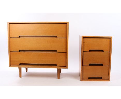 Stag light oak chest of drawers, with three long drawers, together with a smaller Stag light oak chest of drawers, (2)