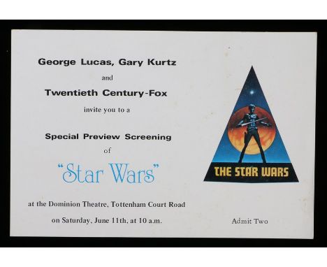 Star Wars - Original 1977 Special Previewing Screening ticket for Star Wars at the Dominion Theatre, Tottenham Court Road on 