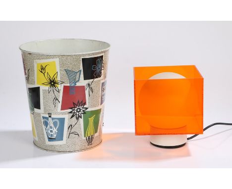 Worcester Ware waste paper bin, with a speckled design and colourful panel design, together with a globe and orange frame lam