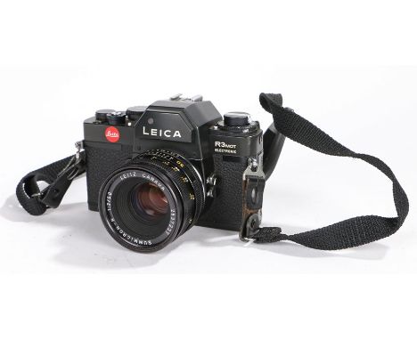 Leica R3 mot Electronic SLR Camera, black, serial no. 1499920, with Leitz Summitcron-R 1:2/50 lens, black, serial no. 2837237