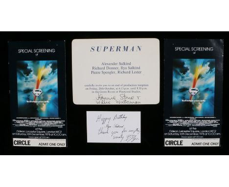 Superman (1978) End of production reception tickets and invitation. Superman, Alexander Salkind, Richard Donner, Ilya Salkind