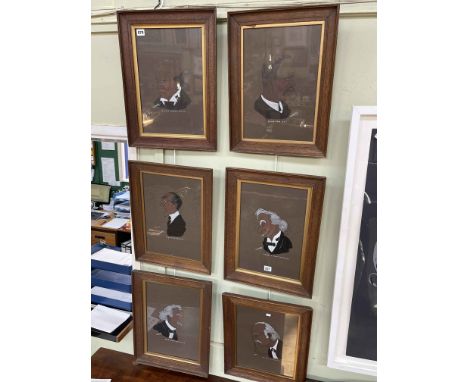 C R Maree, six caricatures of political figures including Churchill, Asquith and Lloyd George, in oak frames, each approximat